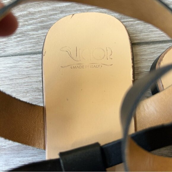 Victor Black Floral Accent Thong Leather Sandal  Made in Italy - Picture 6 of 9